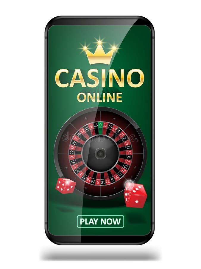 Bannière en ligne de vente de casino d'Internet téléphonez l'APP avec les matrices, le tisonnier et la roue de roulette Jouer le illustration stock Bannière en ligne de vente de casino d'Internet téléphonez l'APP avec les matrices, le tisonnier et la roue de roulette Jouer le illustration stock