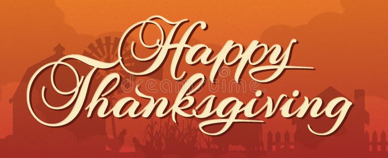 Bannière heureuse de thanksgiving avec la scène de ferme illustration libre de droits Bannière heureuse de thanksgiving avec la scène de ferme illustration libre de droits