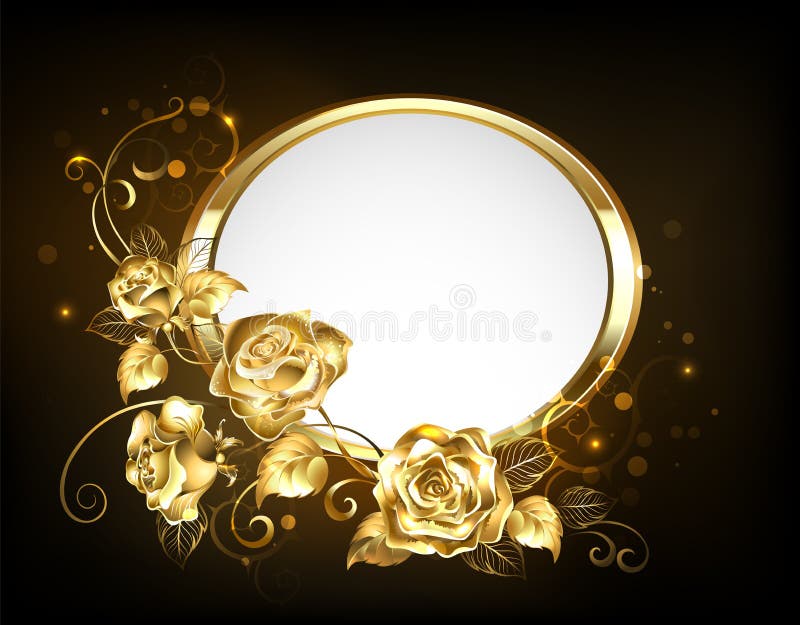 Bannière ovale avec des roses d'or illustration libre de droits Bannière ovale avec des roses d'or illustration libre de droits