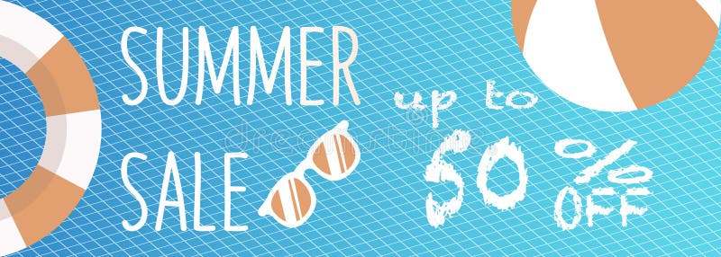 Banner for Summer sale discount. with summer related items in the background. Banner for Summer sale discount. with summer related items in the background.