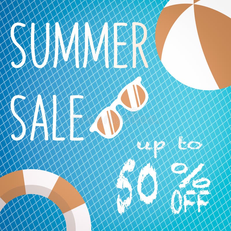 Banner for Summer sale discount. with summer related items in the background. Banner for Summer sale discount. with summer related items in the background.