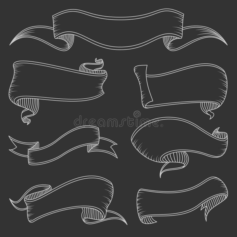 Bannières de craie La bannière tirée par la main de vecteur a placé sur le tableau noir pour le menu et les invitations illustration de vecteur Bannières de craie La bannière tirée par la main de vecteur a placé sur le tableau noir pour le menu et les invitations illustration de vecteur