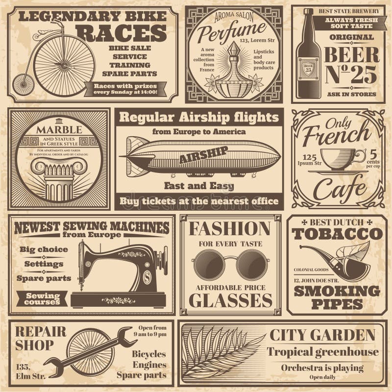Bannières de journal de vintage et ensemble de vecteur de labels de la publicité