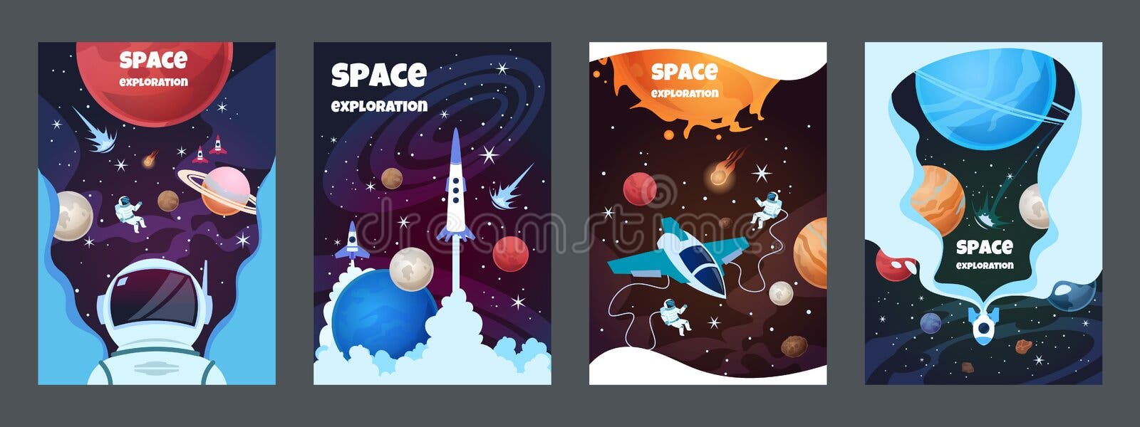 Bannières de l'espace de bande dessinée Bannière moderne d'étude d'affiche de planète d'astronaute d'enfant de la science d'unive Bannières de l'espace de bande dessinée Bannière moderne d'étude d'affiche de planète d'astronaute d'enfant de la science d'unive