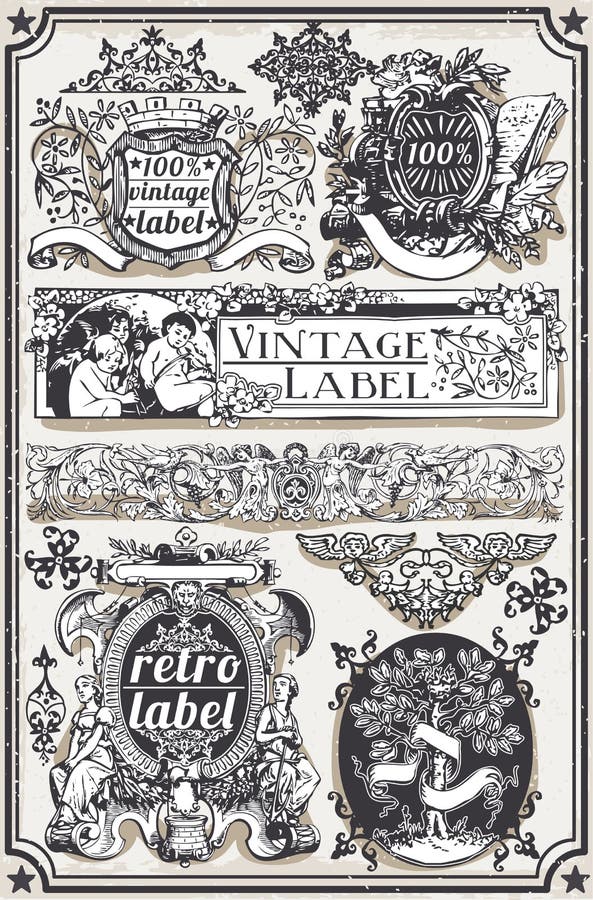 Bannières et labels graphiques tirés par la main de vintage illustration de vecteur Bannières et labels graphiques tirés par la main de vintage illustration de vecteur