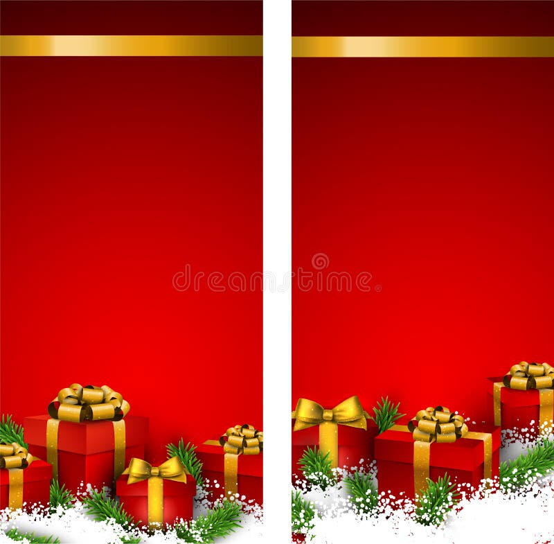 Bannières rouges de Noël avec des boîte-cadeau illustration stock Bannières rouges de Noël avec des boîte-cadeau illustration stock