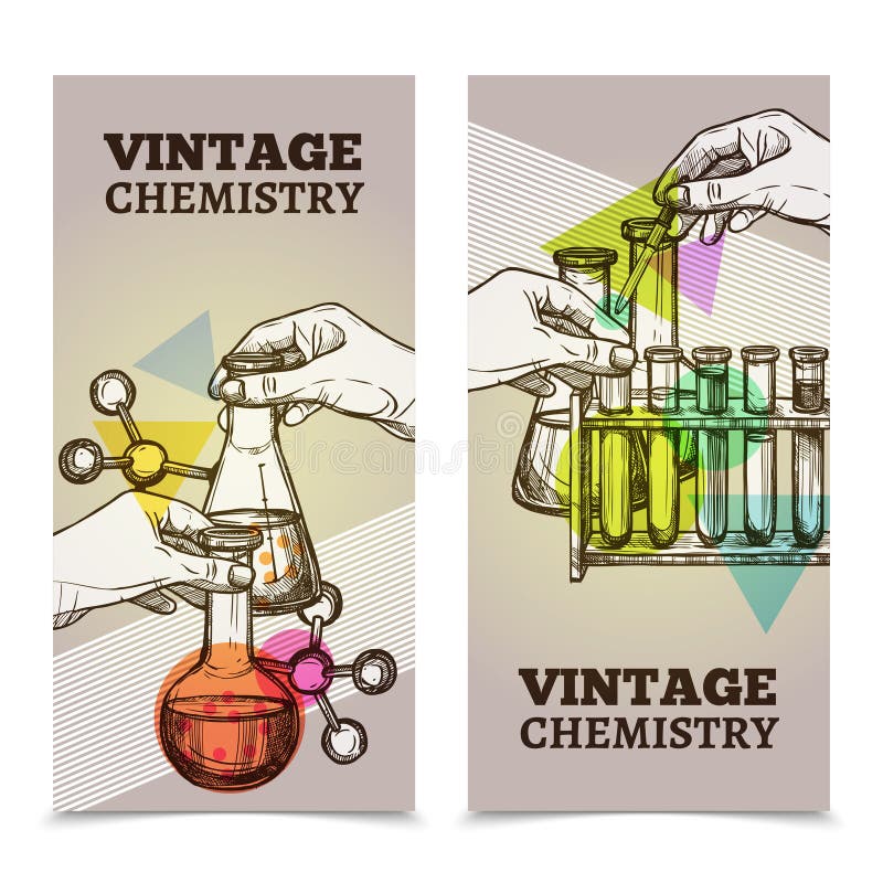 Bannières verticales de vintage de laboratoire de chimie réglées illustration de vecteur Bannières verticales de vintage de laboratoire de chimie réglées illustration de vecteur