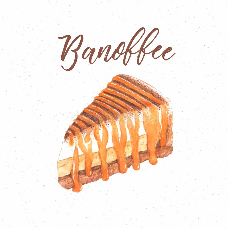 banoffee cake, hand draw sketch water color