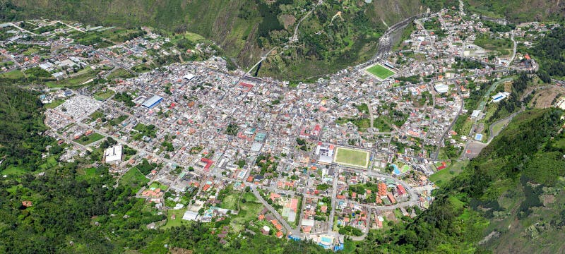 Banos DE Agua Santa City Aerial Shot stock afbeelding Banos DE Agua Santa City Aerial Shot stock afbeelding