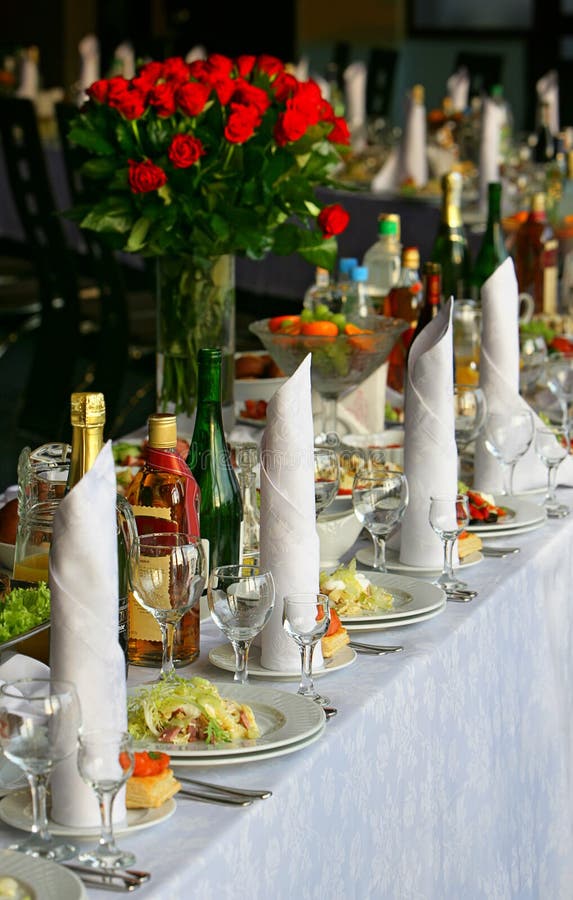 Banquet table setting in the restaurant