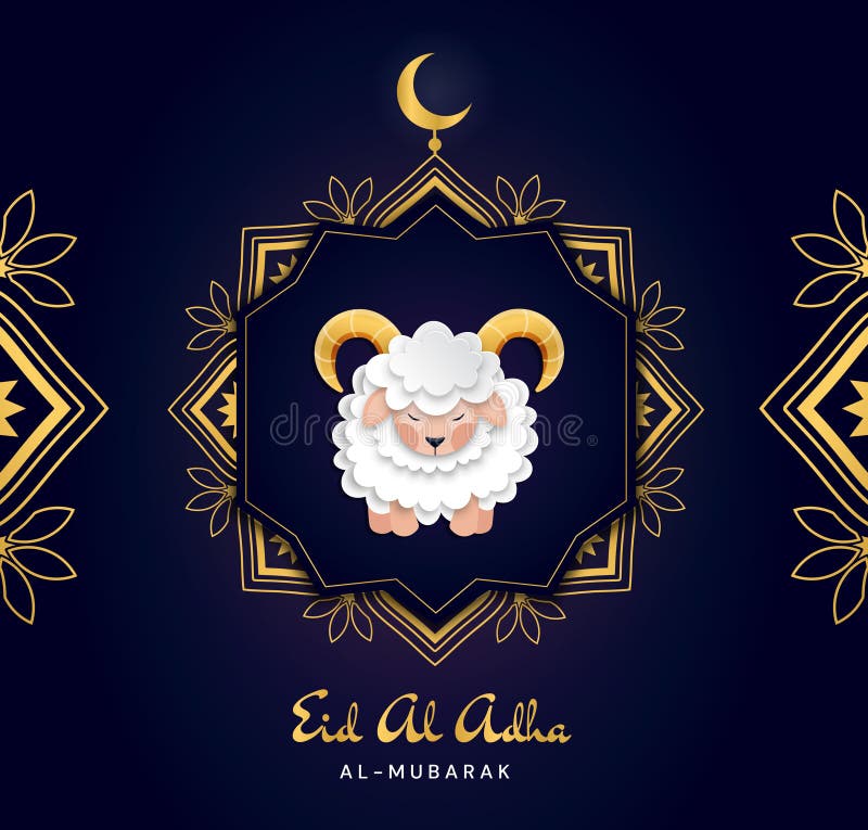 Banquete del árabe del sacrificio: Eid al-Adha Mubarak Feast del saludo del sacrificio Tarjeta de felicitación colorida del vecto stock de ilustración Banquete del árabe del sacrificio: Eid al-Adha Mubarak Feast del saludo del sacrificio Tarjeta de felicitación colorida del vecto stock de ilustración