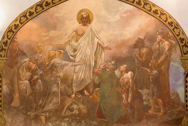 Banska Bela - fresko die van Christus in St John de Evangelistkerk helen door Jan Antal (1905) royalty-vrije stock foto Banska Bela - fresko die van Christus in St John de Evangelistkerk helen door Jan Antal (1905) royalty-vrije stock foto