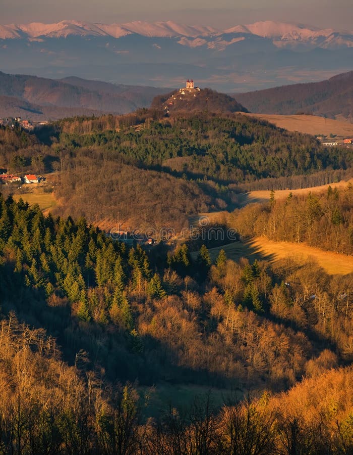 Banska Stiavnica, historic calvary on the hill, UNESCO World Heritage Site.