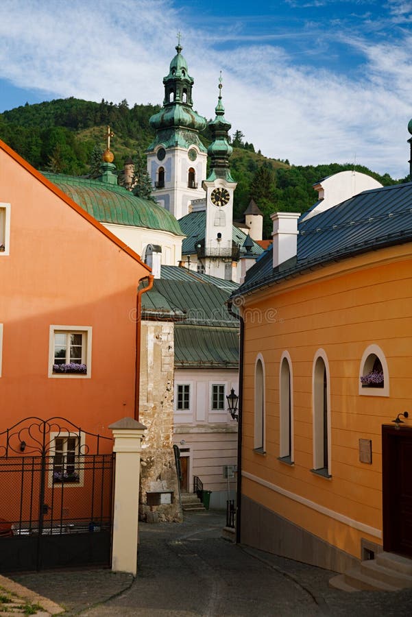 Banska Stiavnica old street and Old castle, Slovakia