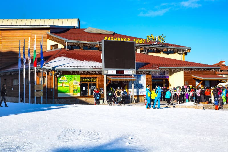 Bansko narty stacja, wagonu kolei linowej dźwignięcie, Bułgaria zdjęcia royalty free