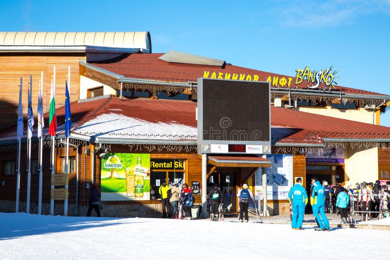 Bansko narty stacja, wagonu kolei linowej dźwignięcie, Bułgaria obraz stock