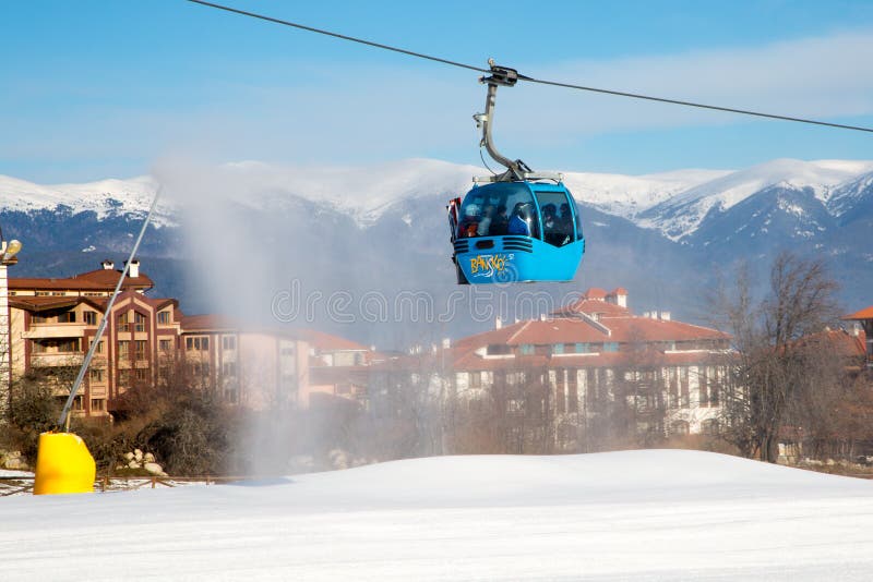 Bansko wagonu kolei linowej kabina, Bułgaria zdjęcie stock