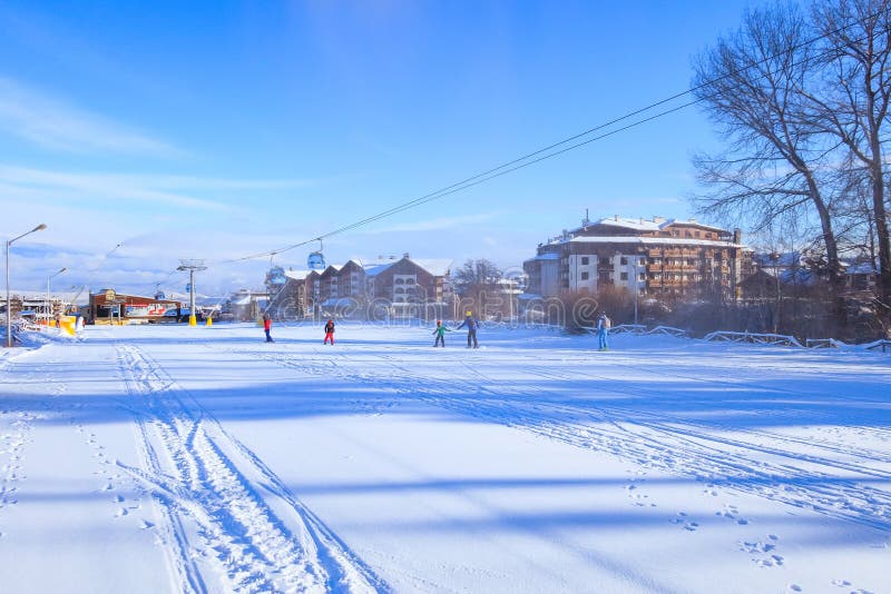 Bansko wagonu kolei linowej kabina i skłon, Bułgaria obraz stock