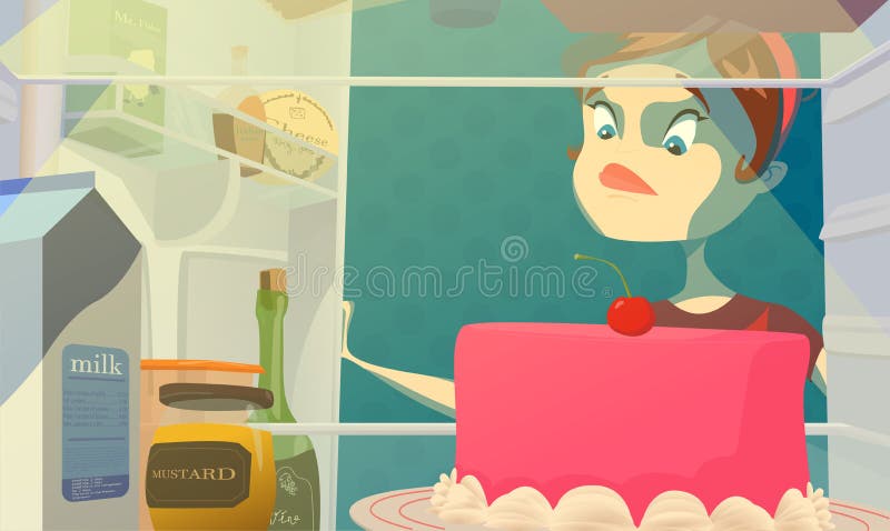 banta flickan Smakliga lust Fet hungrig kvinna och öppen nattkyl också vektor för coreldrawillustration vektor illustrationer banta flickan Smakliga lust Fet hungrig kvinna och öppen nattkyl också vektor för coreldrawillustration vektor illustrationer