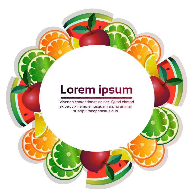 Bantar den färgrika cirkeln för tropiska frukter som är organisk över sund livsstil för vit bakgrund eller, begreppskopieringsutr stock illustrationer Bantar den färgrika cirkeln för tropiska frukter som är organisk över sund livsstil för vit bakgrund eller, begreppskopieringsutr stock illustrationer