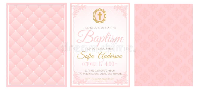 Baptism cute pale pink invitation template card.