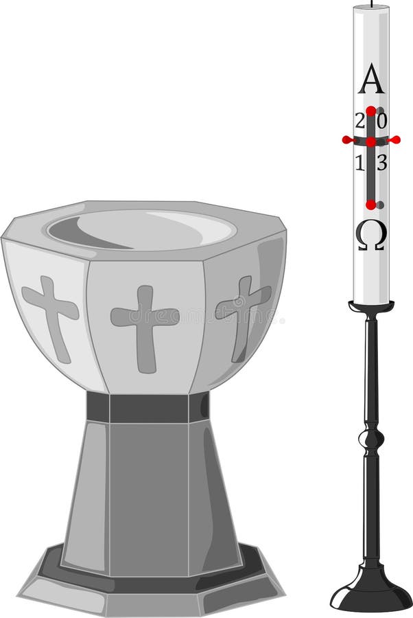 Baptismal Font and Paschal Candle Stock Vector Illustration of prayer, christianity 30340429