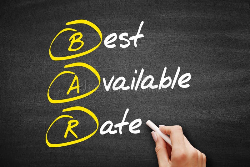 BAR Best Available Rate, Acronym Business Concept on Blackboard Stock