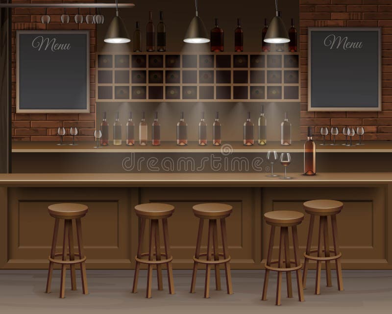 Bar-Café-Bier-Cafeteria-Zähler-Schreibtisch-Innenraum-Vektor