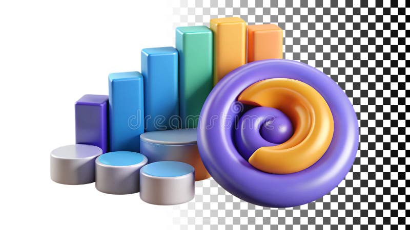 Bar chart with swirl, data visualization and abstract analytics png transparent image Generative AI stock illustration