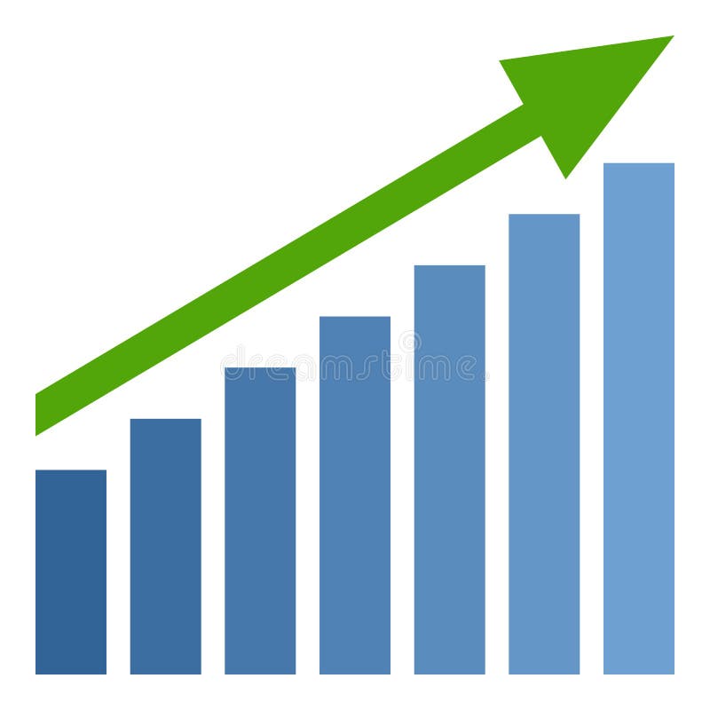 Bar Chart Up Green Arrow Flat Icon on White