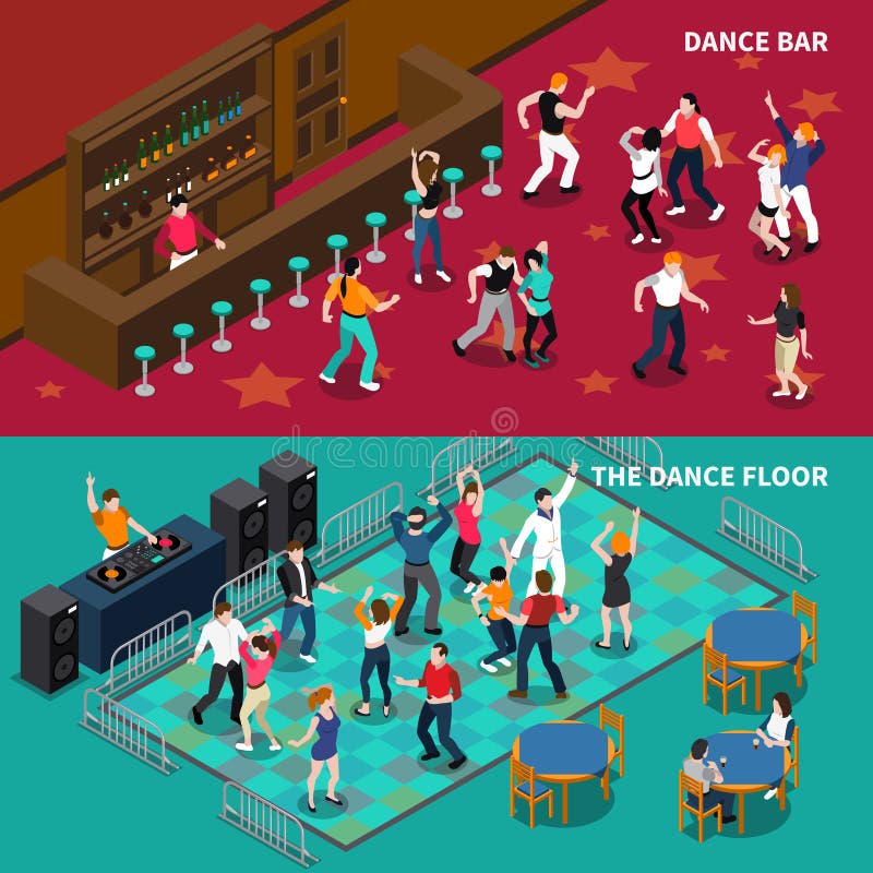 Bar Dance Floor 2 Isometric Banners Stock Illustrations 2 Bar Dance Floor 2 Isometric Banners