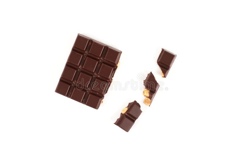Bar of Dark Chocolate with Hazelnuts. Pieces of Chocolate with Nuts