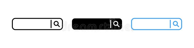 Search bar icon. Web browser search bar navigation element. Finder button. Search form field with magnifier glass pictogram.