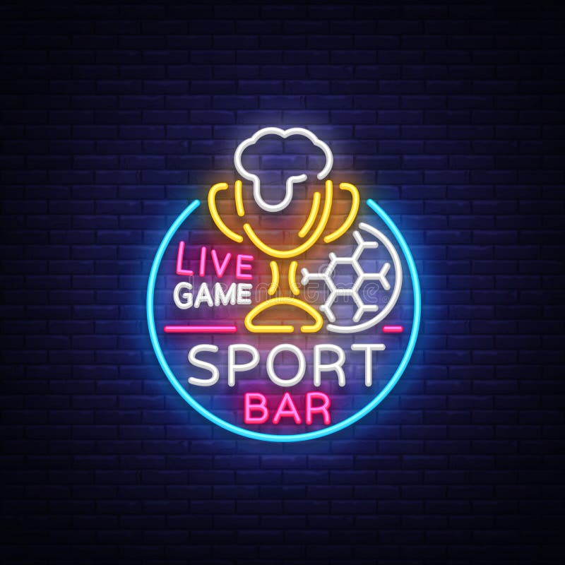 Bar bar logo in neon style. Football fan club, neon sign, light banner, beer label and soccer ball, or cup for live team royalty free illustration Bar bar logo in neon style. Football fan club, neon sign, light banner, beer label and soccer ball, or cup for live team royalty free illustration