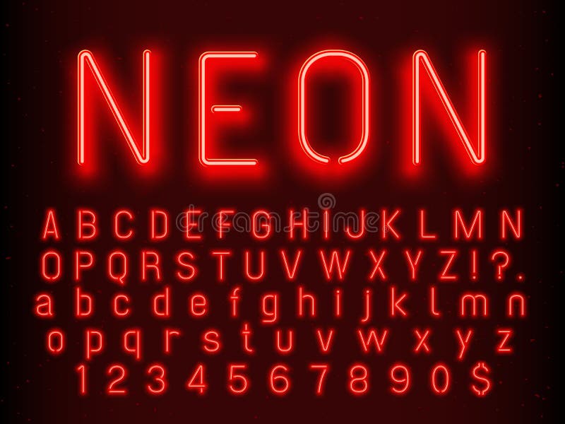 Bar lub Kasynowi rozjarzeni szyldowi elementy Czerwoni neonowi listy i liczby z fluorescencyjnego światła wektoru ilustracją