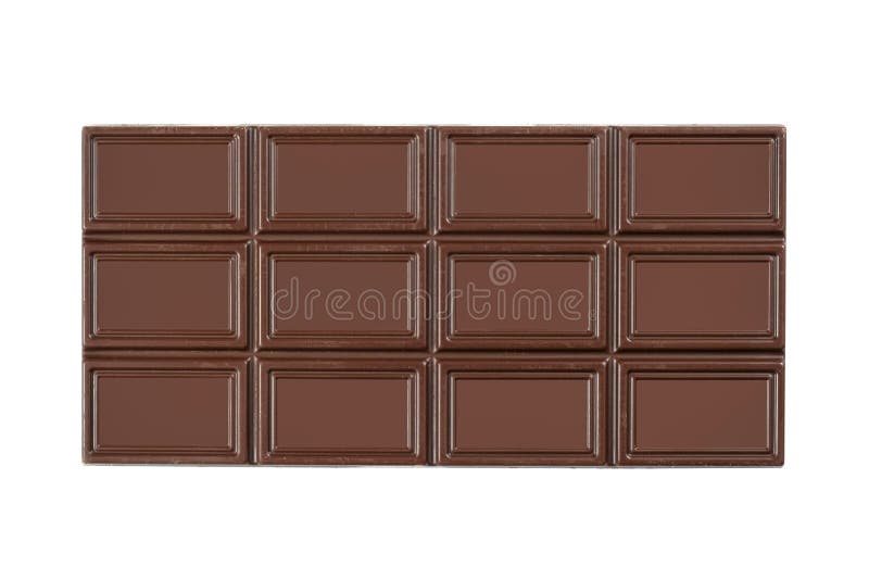 A bar of milk chocolate isolated on white. Top view