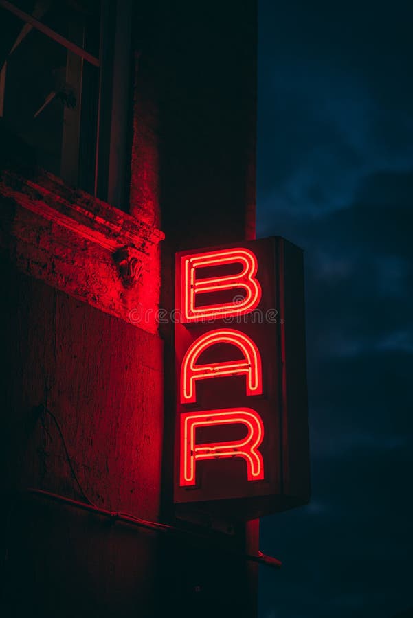 Bar Neon Sign in Williamsburg, Brooklyn Stock Photo Image of bright