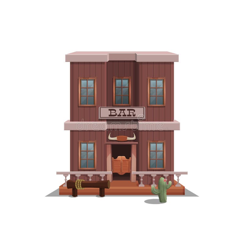 Bar for western town for game level and background isolated on white background. Building design - wild west. royalty free illustration