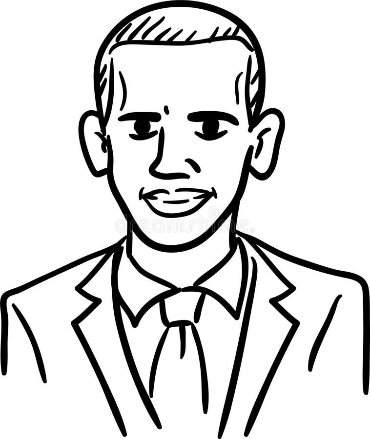 Barack Obama Cartoon Caricature, Black and White Doodle Vector. Simple Line  Drawing of the President of United States. Editorial Photo - Illustration  of face, leader: 153762546