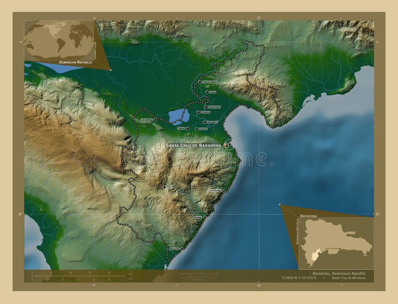Barahona, Dominican Republic. Physical. Labelled Points of Cities Stock