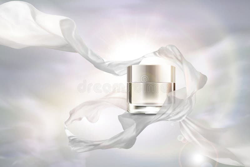 Barattolo crema del bianco perla con chiffon royalty illustrazione gratis Barattolo crema del bianco perla con chiffon royalty illustrazione gratis