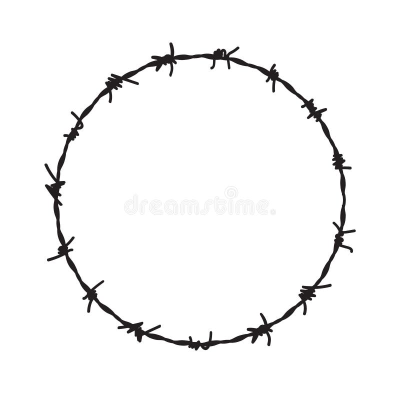 Barb wire circle vector fence frame. Barbed round wire ring prison logo vector illustration