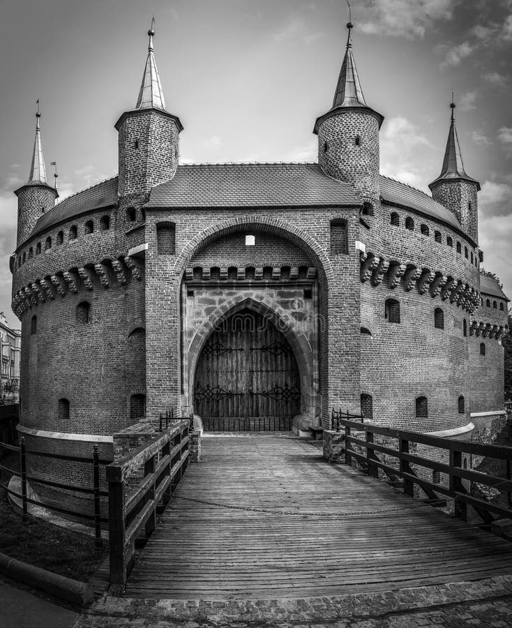 B&W Barbakan fortress in cracow ( Krakow ), Poland. B&W Barbakan fortress in cracow ( Krakow ), Poland