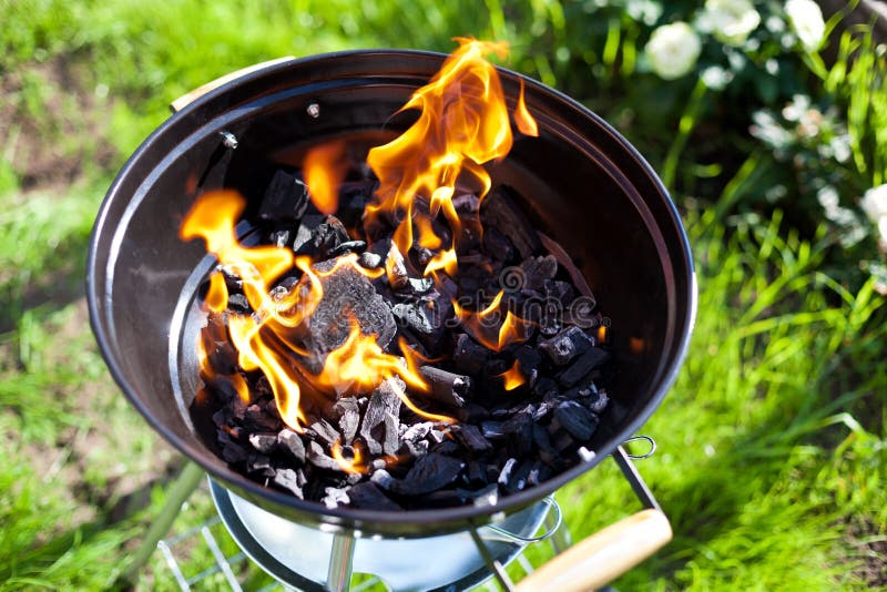 Barbecue Charcoal in Fire, Preparing for Grilling Stock Image Image