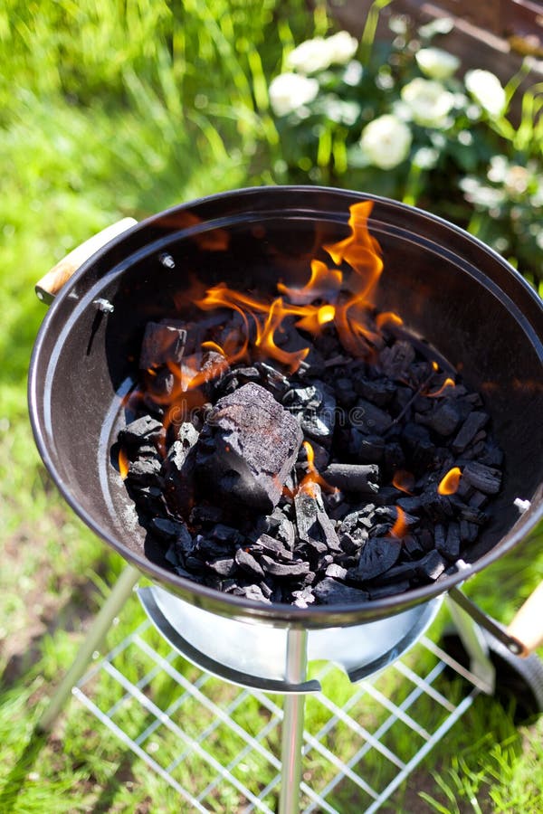 Barbecue Charcoal in Fire, Preparing for Grilling Stock Image Image