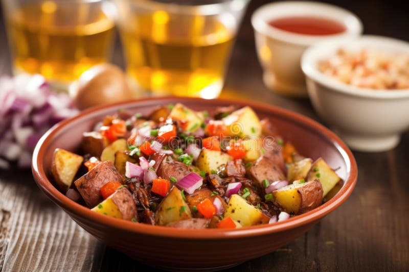 Barbecue flavoring on a bowl of potato salad stock photo