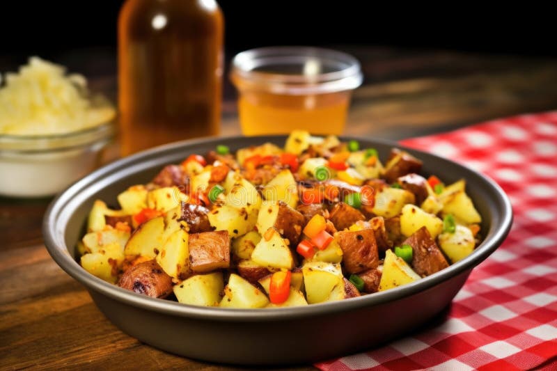 Barbecue flavoring on a bowl of potato salad stock photos