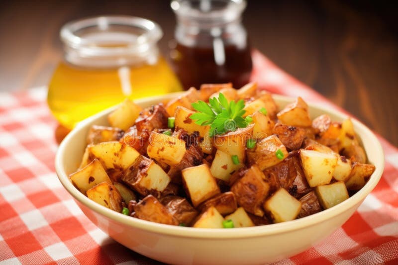 Barbecue flavoring on a bowl of potato salad royalty free stock photo