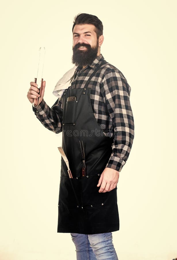 Barbecue And Grill Barbecue Cook Using Kitchen Tongs Bearded Man Holding Barbecue Tongs In 