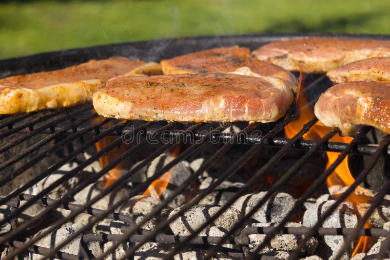 Barbecue Grill Steaks, Grilled meat on the Flamed BBQ.